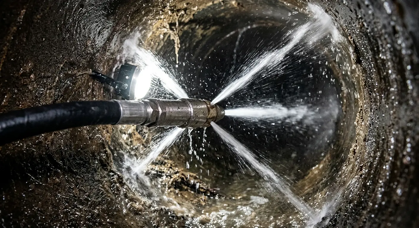 High-pressure hydro jetting nozzle cleaning sewer pipe for Trenchless Sewer Repair in Burr Ridge